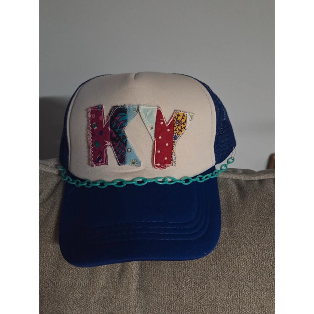 KY Kentucky Patchwork Trucker Hat Blue Mesh Snapback Handmade Style Cap
